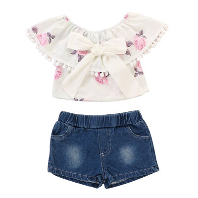 

Baby Girl Clothes for Summer Girls Clothing Set Floral Tops T-shirt Vest Casual Shorts Clothes Set