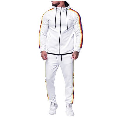 

Toponeto Mens Autumn Gradient Zipper Print Sweatshirt Top Pants Sets Sport Suit Tracksuit