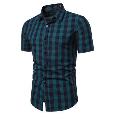 

Tailored Mens Lattice Splicing Pattern Casual Fashion Lapel Short Sleeve Shirt
