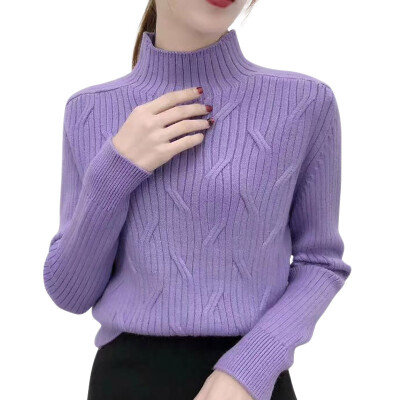 

Solid Color Womens Sweater Autumn WinterTurtleneck Long Sleeves Korean Style Knit Pullover