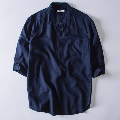 

Toponeto Mens Causal Shirt Short Sleeve Top Button Cotton Linen Solid Color Loose Blouse