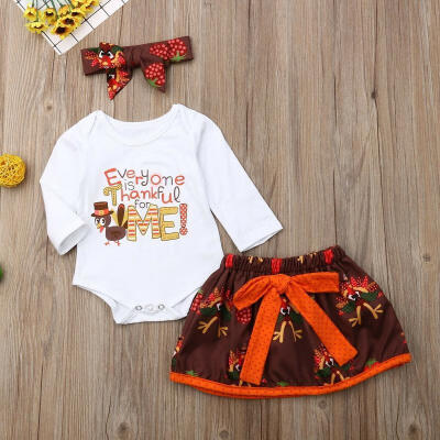 

3PCS Nebworn Baby Girls First Thanksgiving Turkey Tops Romper Bodysuit Tutu Dress Outfits Fit For 0-24 Months