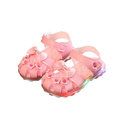 

12M-36M Baby Girl Sandals LED Lighting Glow Baby Shoes PU Flower Fashion LED Lighting Sandals for Girls Sneakers