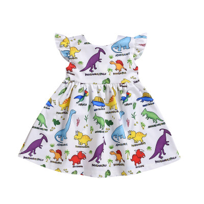 

Summer Casual Fashion Cute&sweet Baby Girl Cartoon Animals Printing Short Sleeve Princess Dress