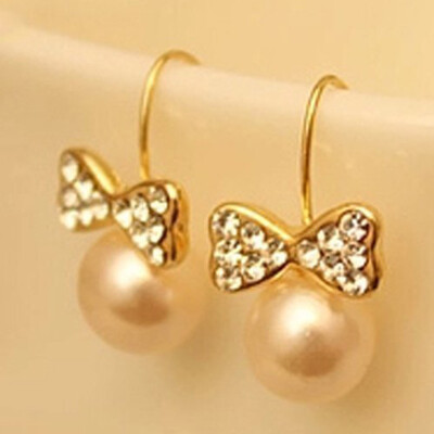 

Korean Jewelry Earrings Pearl And Diamond Bow Earrings Chic Earrings