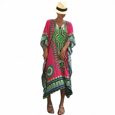 

Print Beach Sundress Sexy V-neck Bohemian Long Dress African Ethnic Summer Loose Vintage Kaftan Maxi Dresses