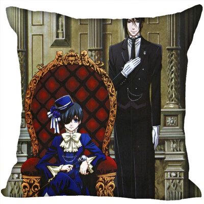 

Black Butler Anime Pillow Cover Bedroom Home Office Decorative Pillowcase Square Zipper Pillow Cases Satin Fabric No Fade