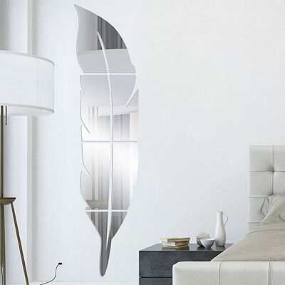 

Home Decoration Accessories 73X18CM DIY Modern Feather Acrylic Mirror Wall Stickers Room Decoration Silver Bedroom Home Decor