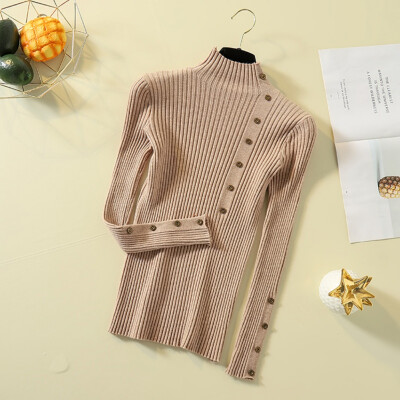 

sweater women Fashion Button Turtleneck Knitted Sweater Women Winter Solid Knit Pullover Female Slim Soft Jumper Pull Femme