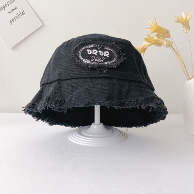 

Autumn Baby Boys Girls Caps Toddler Letter Print Pattern Denim Bucket Hats Caps Reversible Sun Headwear Caps