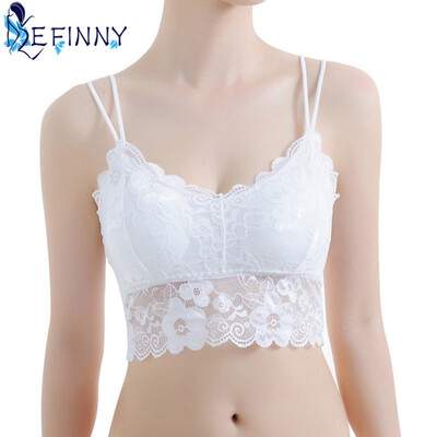 

New Sexy Women Double Sling Lace Crochet Bralette Bralet Bra Bustier Crop Top Floral Cami Padded Tube Top Safety For party