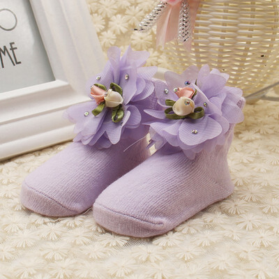 

WEIXINBUY High Quality Newborn Infant Baby Girls Soft Socks Cute Solid Color Beatful Flower Kids Princess Socks 0-1Y