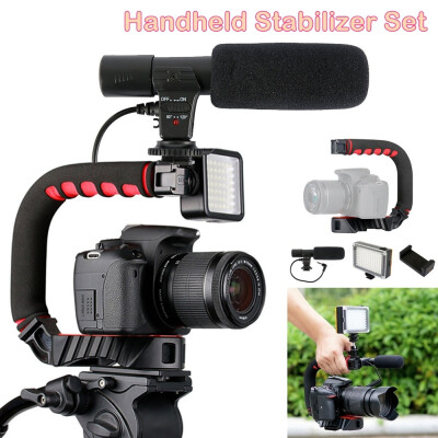 

NEW Handheld Camera Video Stabilizer Set Triple Shoe Mount With Video Light Mic Clip for SLR Cameras Phone