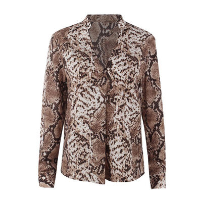 

Fashion womens long sleeve leopard print top collar shirt with v-neck sexy temperament loose long sleeve leopard print loosetop