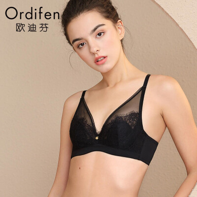 

Ou Difen thin section bra 2019 spring&summer thin section mesh underwear women bra bra lace sexy gathered on the bra XB9302 black B85