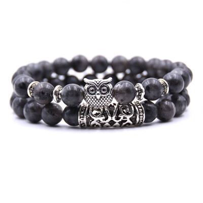 

18 Colors 2PcsSet Owl Lava Stone Bracelet Set Tiger Eye Stone Charm Bracelets Bangles