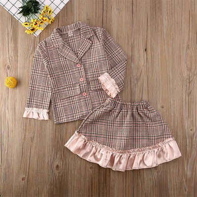 

Child Kids Baby Girls Plaid Coat Top Mini Skirts Formal Party Outfit Clothes