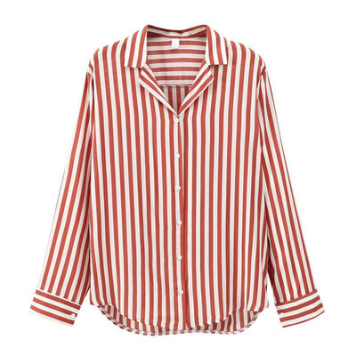 

New Spring Autumn Women Blouse Flower V-Neck Long Sleeve Work Shirts Women office Tops Striped blouse for business