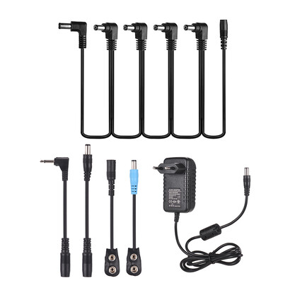 

Guitar Effects Power Supply Adapter DC 9V 1A with 5-Way Topology Cable Reversed Polarity Cables Battery Clip Cables