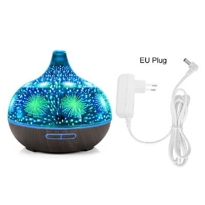 

3D Glass Aromatherapy Humidifier Essential Oil Diffuser Mute Mist Maker Waterless Auto Shut-off with 7 Color LED Lights Black Wood