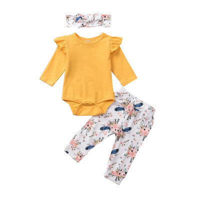

3Pcs Newborn Baby Girl Cotton Tops Romper Dot Bowknot Pants Outfits Clothes