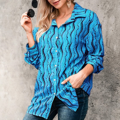 

Cartoon Print Blouse Women Vintage Lapel Shirt Loose Single-breasted Long Sleeve Blouses Blusas Mujer De Moda