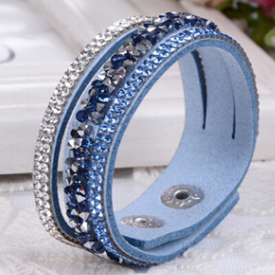 

New Arrivals Crystal Rhinestone Velvet Leather Wrap Wristband Cuff Punk Bracelet Bangle