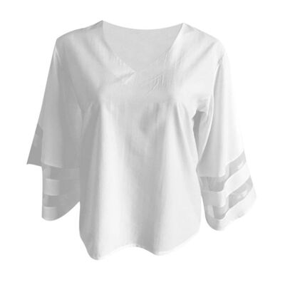 

Style Women Loose Large Size Mesh Stitching Three Quarter Sleeves Chiffon Shirts