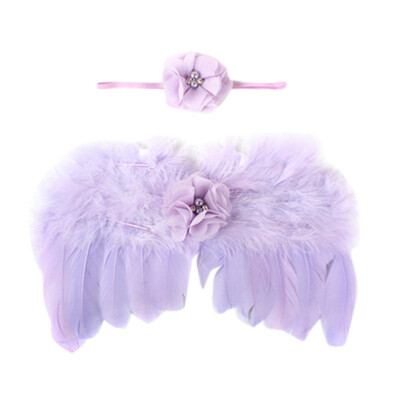 

Newborn Baby Angel Feather Wing With Lace Flower Headband Set Photo Props Outfit Costume