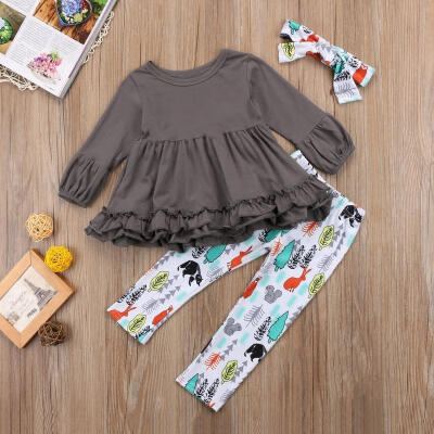 

3pcs Kids Baby Girls Floral Unicorn Top Dress Pants Legging Outfits Set Clothes