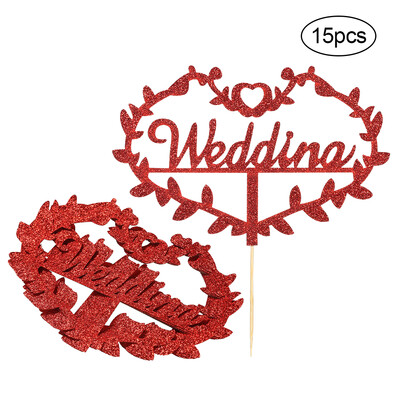 

15pcs Glitter Paper Wedding Cake Topper Wedding Celebration Cupcake Dessert Decoration Supplies--Gold