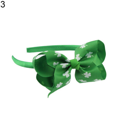 

St Patricks Day Lucky Clover Print Bowknot Hair Hoop Kids Headband Headwear