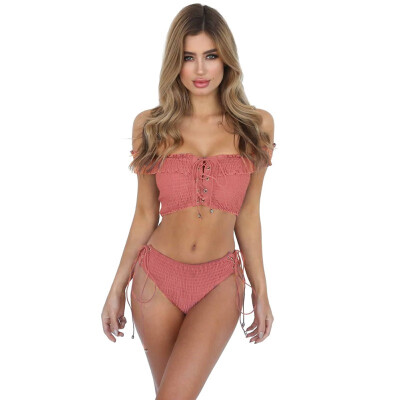 

summer holiday Party wear Sexy cross tie strap two-piece bra set for women push up bra lace up panties underwear set fashion