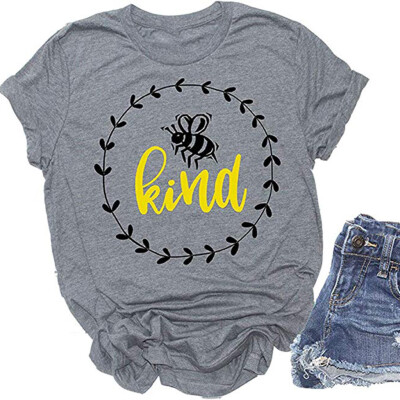 

Tailored Women Short Sleeve Bee Kind Letter Print T-shirt Ladies Blouse