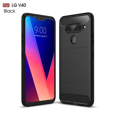 

Goowiiz Phone Case For LG V40 Fashion Slim Carbon Fiber TPU Soft Silicone Prevent falling