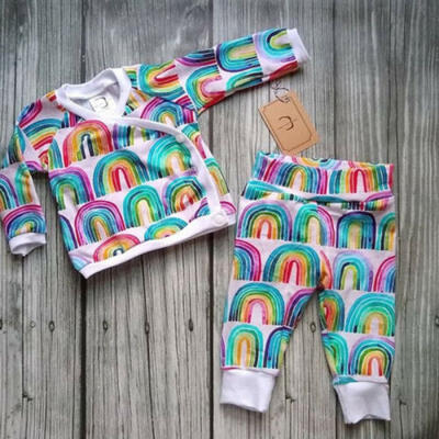 

AU Stock Newborn Baby Girl Boy Rainbow print Clothes Tops T-shirt Pants Outfits