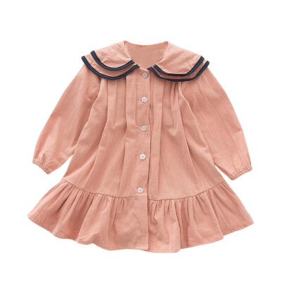 

Fashion Girls Autumn Dress 2019 Sweet Girl Long-Sleeve Solid Color Doll Collar Kids Dress Children Clothing Dress