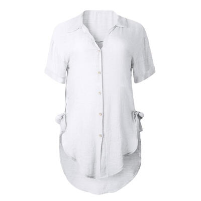 

2019 Womens Solid V-Neck Short Sleeve Button Up Blouse