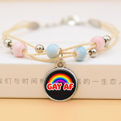 

Smile Face Bead Unicorn Gay Pride Rainbow Ceramics Pendent Bracelet Jewelry