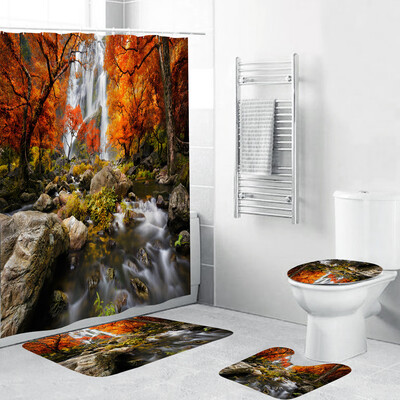 

Toponeto 4PCS Non Slip Toilet Polyester Cover Mat Set Bathroom Shower Curtain