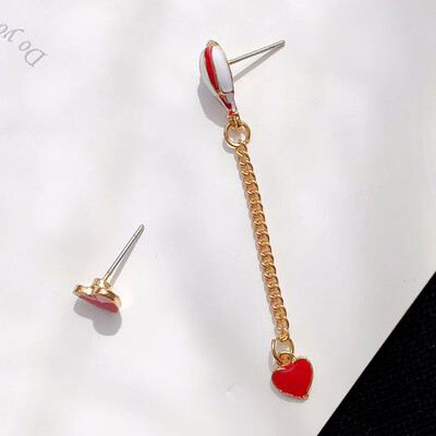 

Red Love Heart Shaped Earrings Asymmetric Earrings For Women Alloy Jewelry Accessories Special