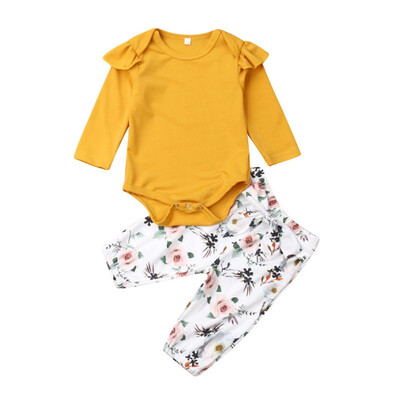 

NEW 2Pcsset Autumn Baby Boy Girl Romper Set Casual Long Sleeve Cotton Romper Tops Floral Print Pants Outfits Set