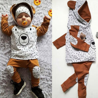 

US Toddler Kids Baby Boy 3D Bear Outfits Clothes T-shirt TopsPants Trousers Set