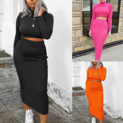 

Fashion Lady Crop Top Short Skirt Bodycon Evening Cocktail Party 2Pcs Set Dress