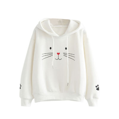 

Women Plus Velvet Warm Plus Size Cute Cat Print Pullover Hoodie Long Sleeve Casual Winter Autumn Loose Tops
