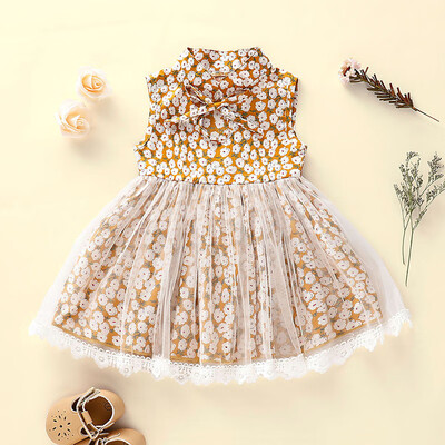 

Summer Casual Baby Girls Flower Print Sleeveless Strap Mesh Design Dress Kids Toddler Sundress