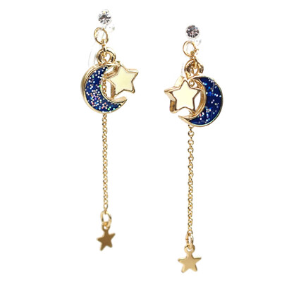 

Girls Star Moon Shape Long Earrings Pierced Rhinestone Stud Dangle Cute Gift