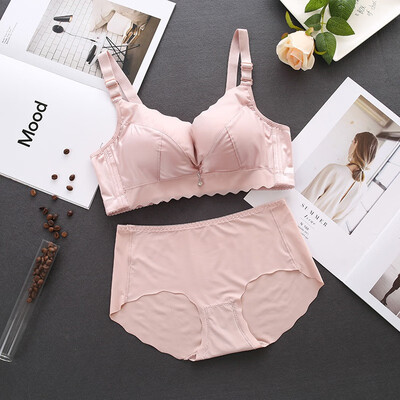 

Ruffled Bra Ice Silk Briefs Underwear Sets Gathered No Steel Ring Bra Set Solid Color Bras