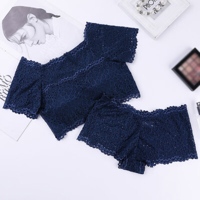 

Women Underwear Set Off-the-shoulder High-elastic Mesh Anti-glare Female Vest Underwear Set Short-sleeved Vest Boxer