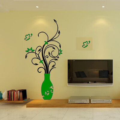 

New Fashion Home Wall Stickers DIY 3D Vase Flower Tree Crystal Arcylic Wall Stickers Decal Home Room Indoor Decor Wall Stickers